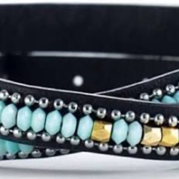 Stella & Dot Sierra Black Leather Wrap Bracelet - Picture 7 of 11